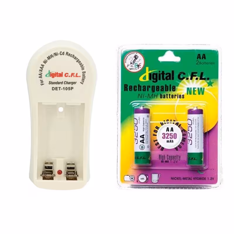 شارژر باتری سی‌اف‌ال مدل DET-105P همراه با باتری قلمی قابل شارژ 3250 mAh
