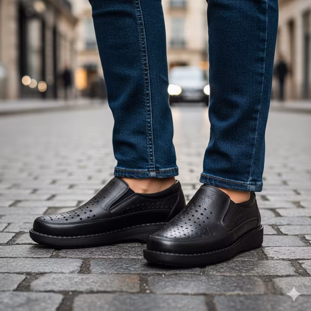 کفش چرم مردانه طبی کد TB002BK رنگی مشکی