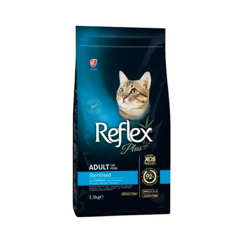 غذا خشک گربه بالغ عقیم شده طعم ماهی برند Reflex رفلکس پلاس 15 کیلویی