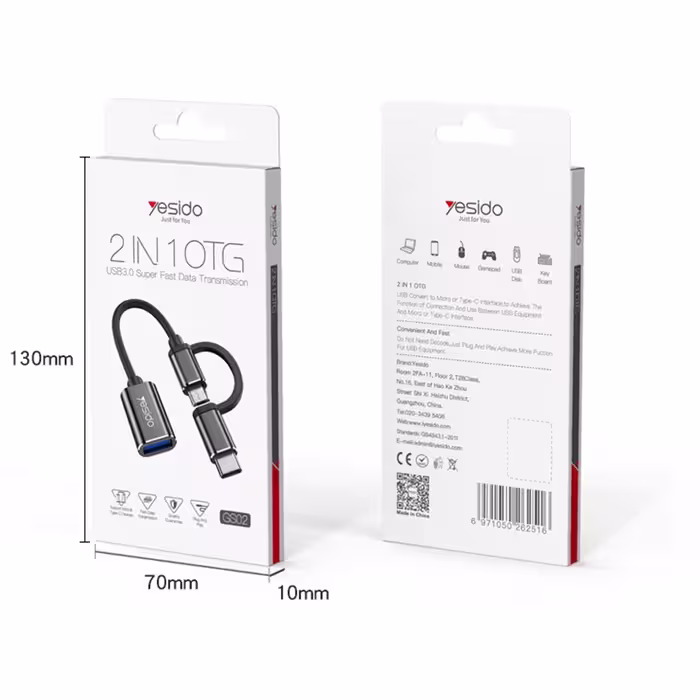 مبدل Type-C/MicroUSB به USB OTG یسیدو (Yesido) مدل GS02
