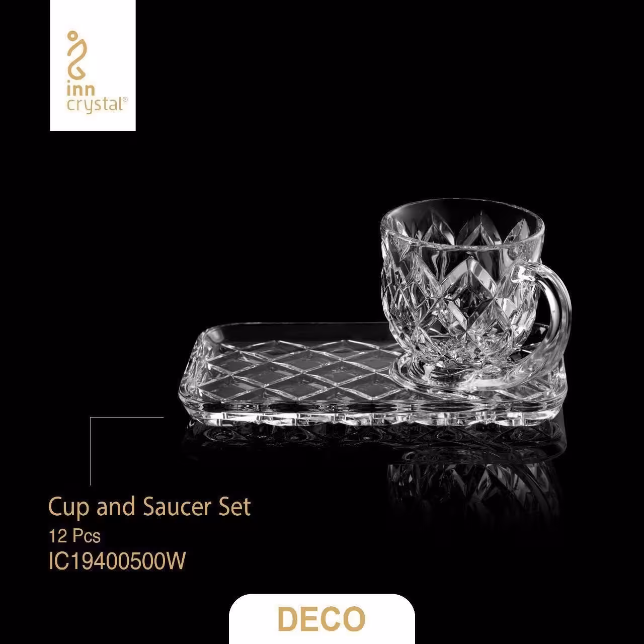 فنجان بشقاب دار کریستال مدل دکو