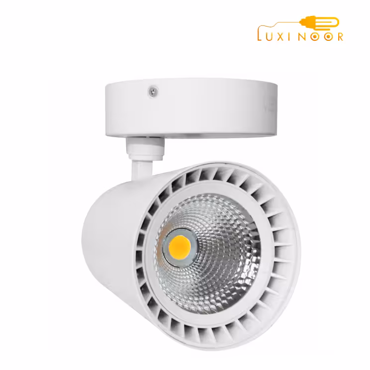 چراغ ریلی سقفی توکار فروشگاهی نمایشگاهی ویترینی مدرن گرد لوکس بدنه سفید 55 وات FEC کد 6155WH