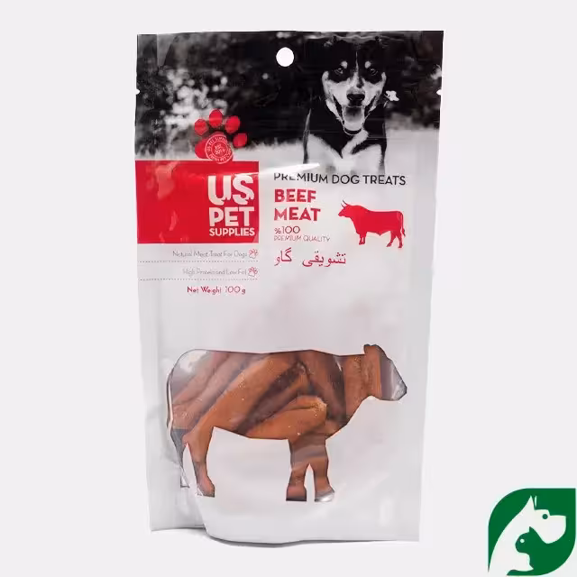 تشویقی سگ طعم سوسیس گوشت گاو برند us pet یو اس پت 100 گرمی