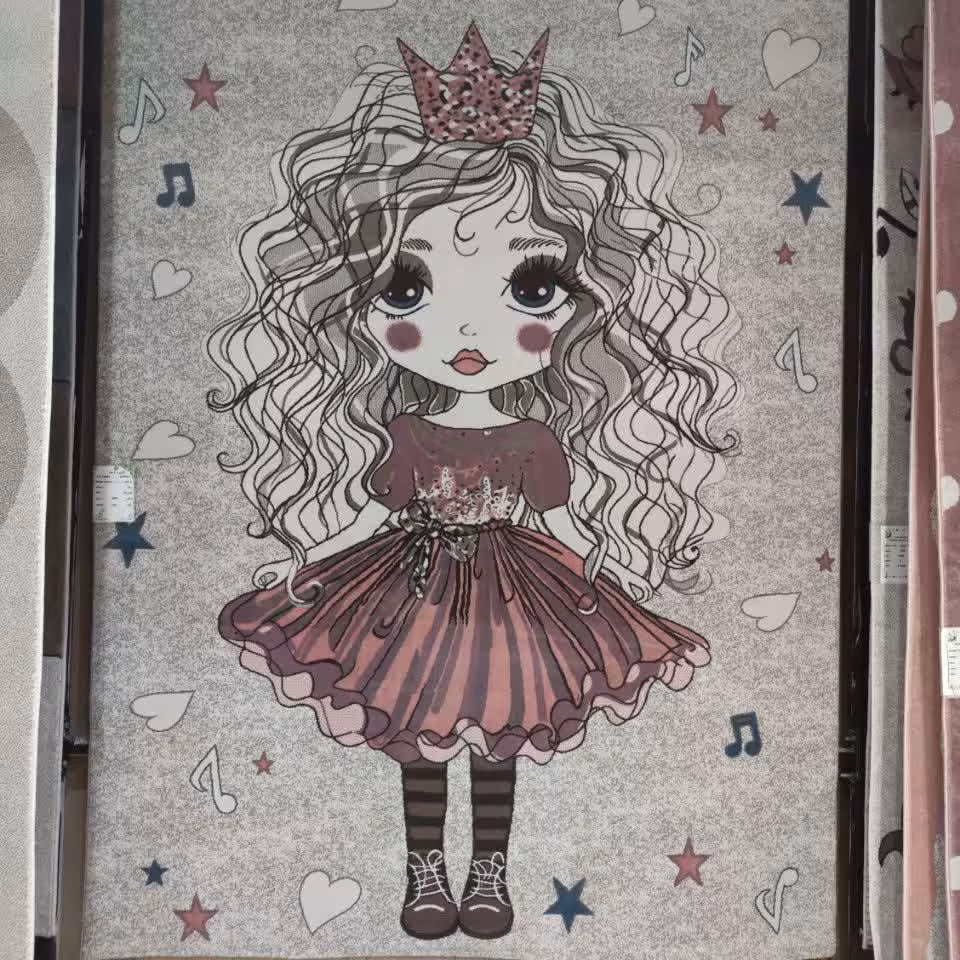 فرش کودک طرح دختر موفرفری  500 شانه تراکم 1000،سایز2 در3(شش متری)