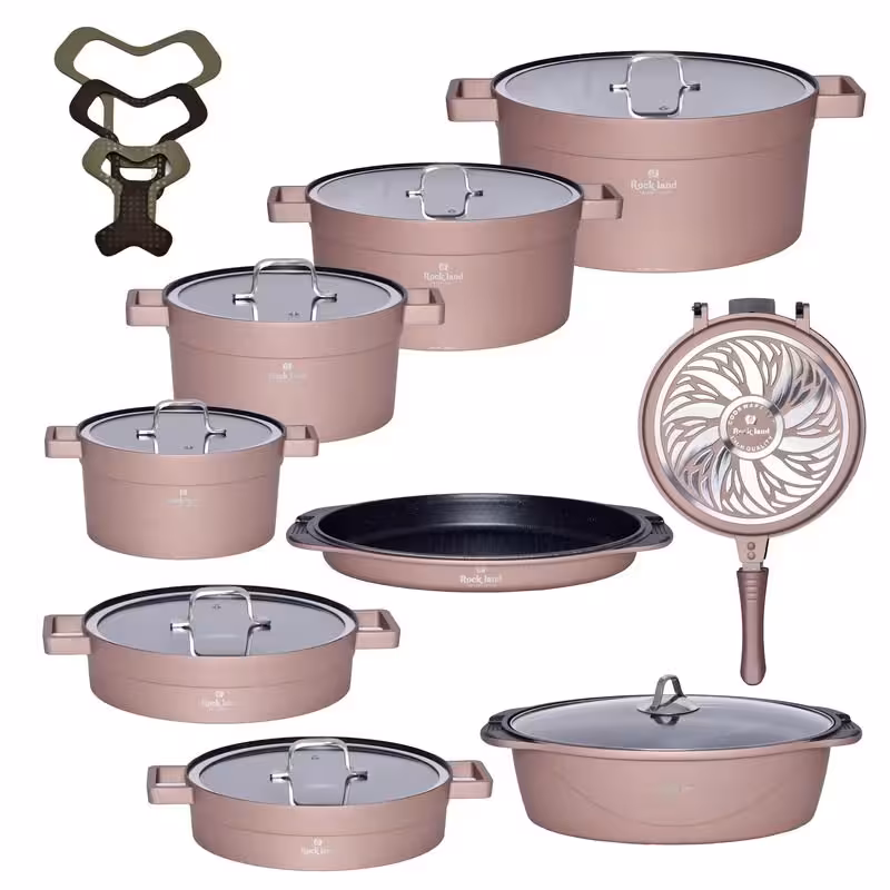 سرویس پخت و پز راکلند 21 پارچه مدل تمیس رنگ رزگلد