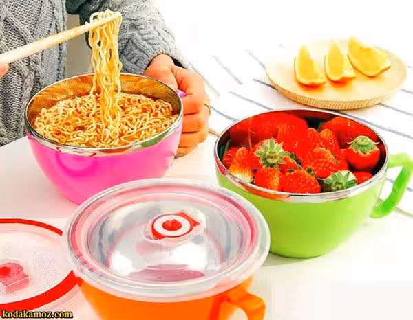 ظرف غذا گرد استیل دسته دار