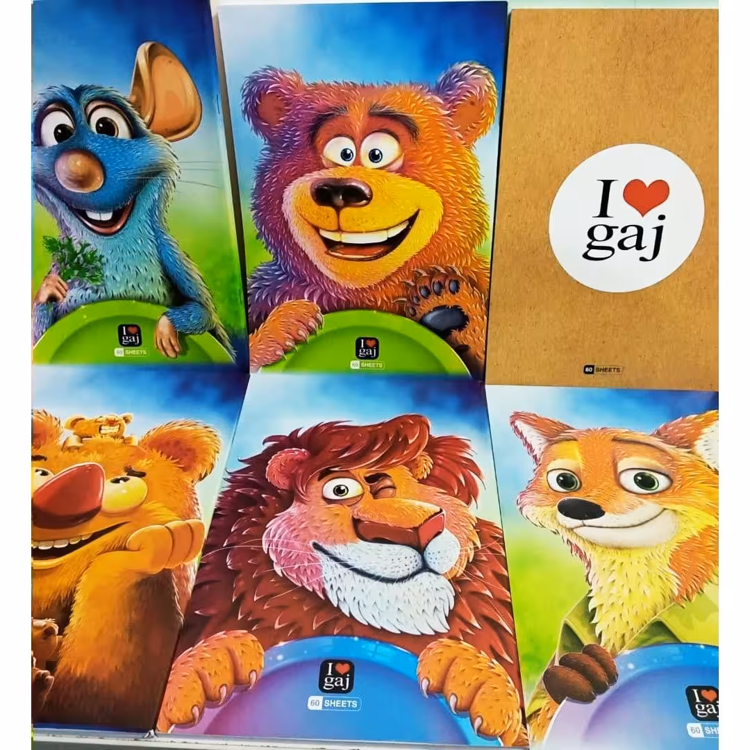 دفتر 60 برگ تک خط گاجکو طرح حیوانات