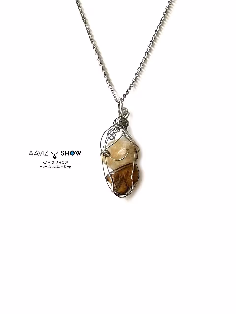 گردنبند ثروت سیترین و چشم ببر نمونه استثنایی و اصل A1114