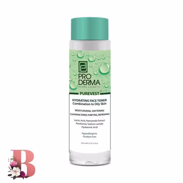تونر آبرسان پوست مختلط و چرب پرودرما حجم 200 میلی لیتر | Proderma Purevest Hydrating Face Toner For combination & Oily skin 200ml