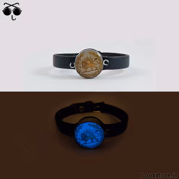 دستبند شیر و خورشید شب تاب چرمی