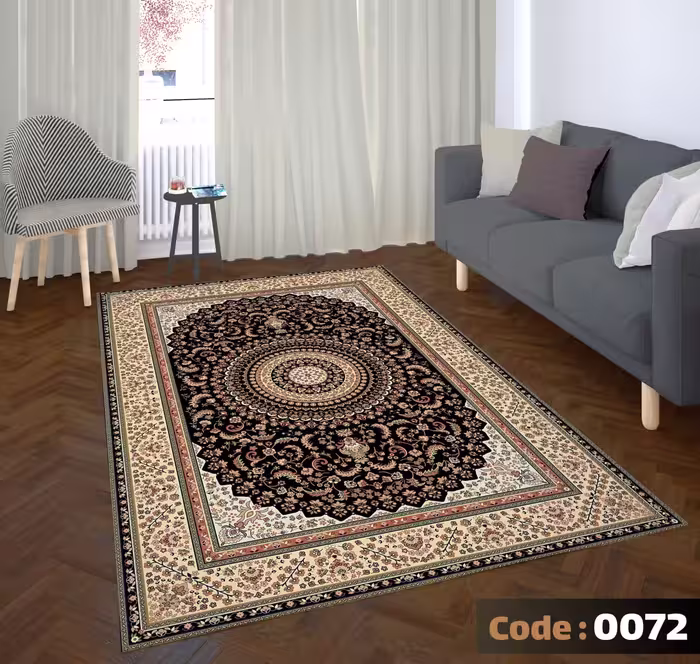 کاورفرش روفرشی دورکشدار گوشه لیفه ای کرم  قهوه ای کد 0072