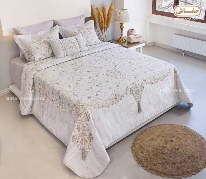 روتختی دونفره عروس 7 تکه طرح پتینه استلا طوسی