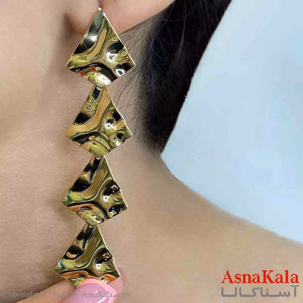 گوشواره دخترانه مینیمال طرح آویز چند لوز فشن رنگ طلایی کد GSH151738W