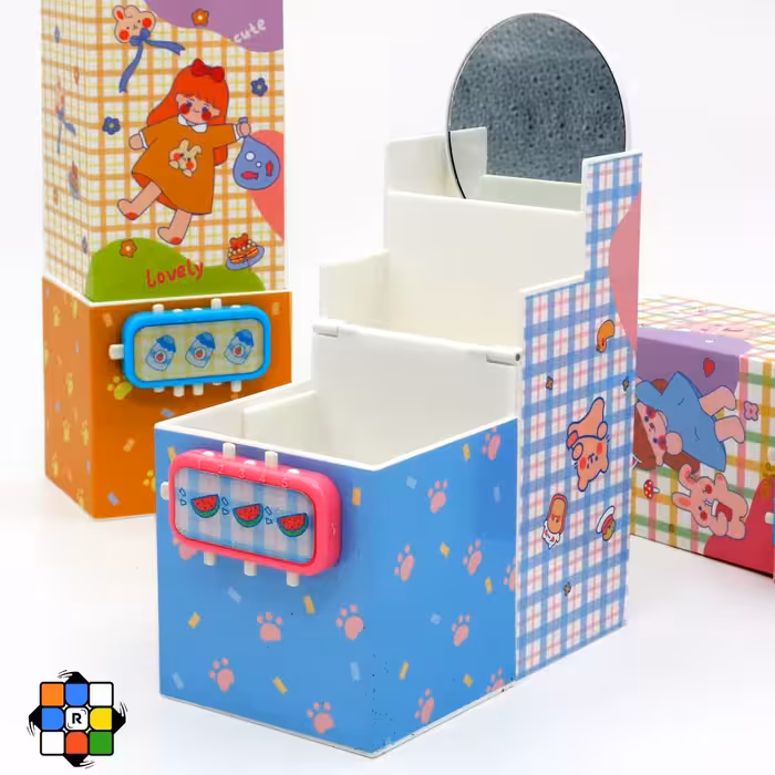 جامدادی رومیزی 3 تکه قفل دار آینه دار دخترانه