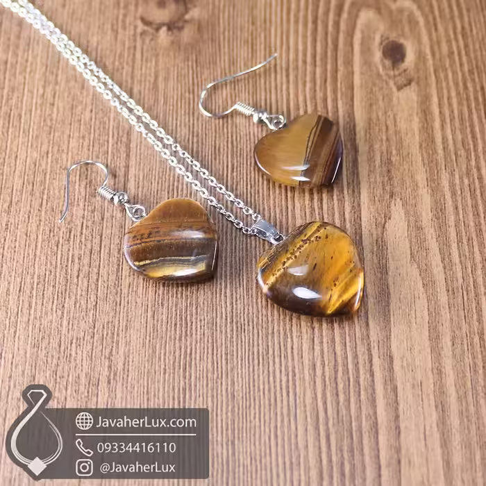 نیم ست سنگ چشم ببر جواهر لوکس تراش قلبی _ کد 401052