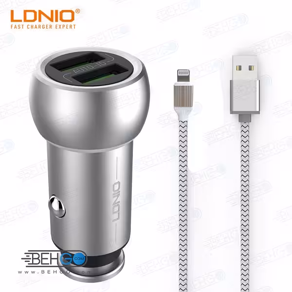 شارژر فندکی اورجینال الدینیو برای با کابل آیفون Original LDNIO Best car lightening charger model C401