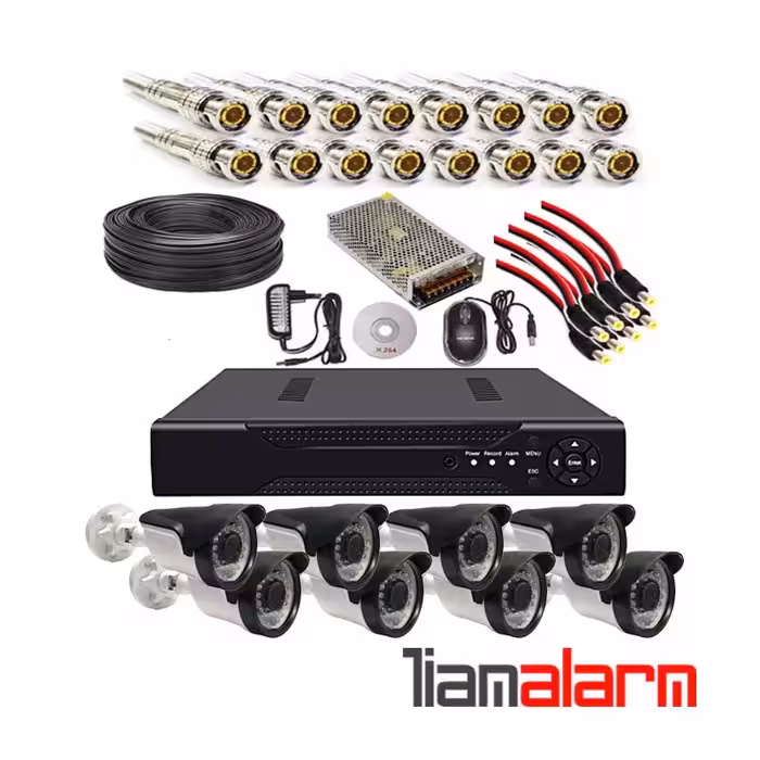 پکیج کامل 8 دوربین مداربسته بالت پلاستیکی LIGHT   دستگاه 8 کانال 1080N