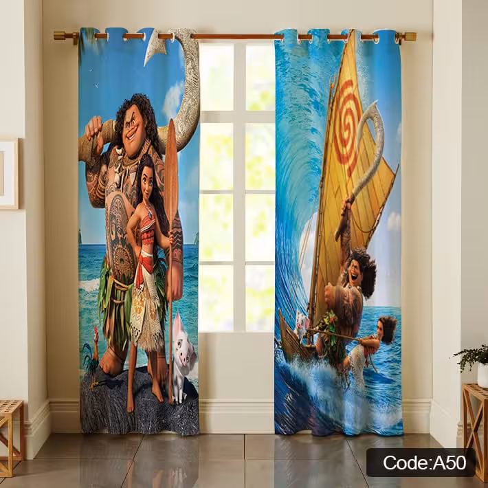 پرده پانچی مخمل چاپی دخترانه کد 50