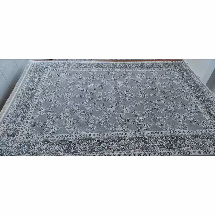 فرش ماشینی زمرد مشهد طرح افشان زمینه سیلور