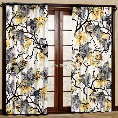 پرده مدل درخت خشکیده مخمل پانچی کد 2094 سایز 200x140 سانتی متر