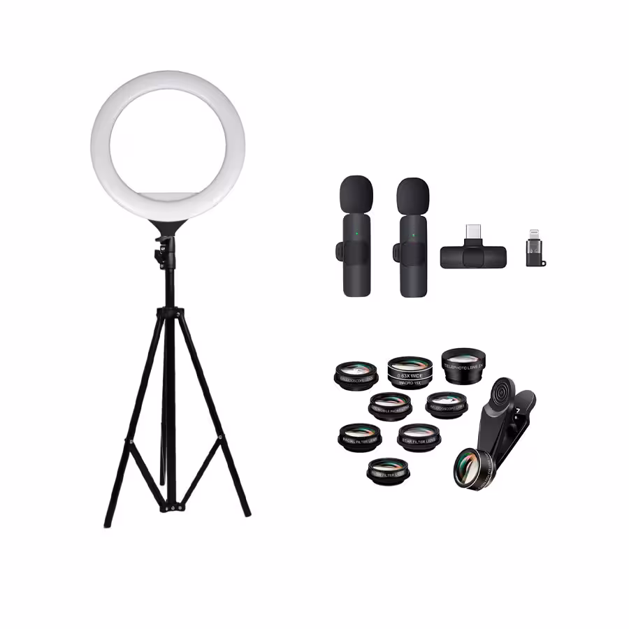 کیت تولید محتوا رینگ لایت سی یرا Sierra SR-360A ، پایه 801 ، میکروفون K9 و لنز موبایل XH-1001