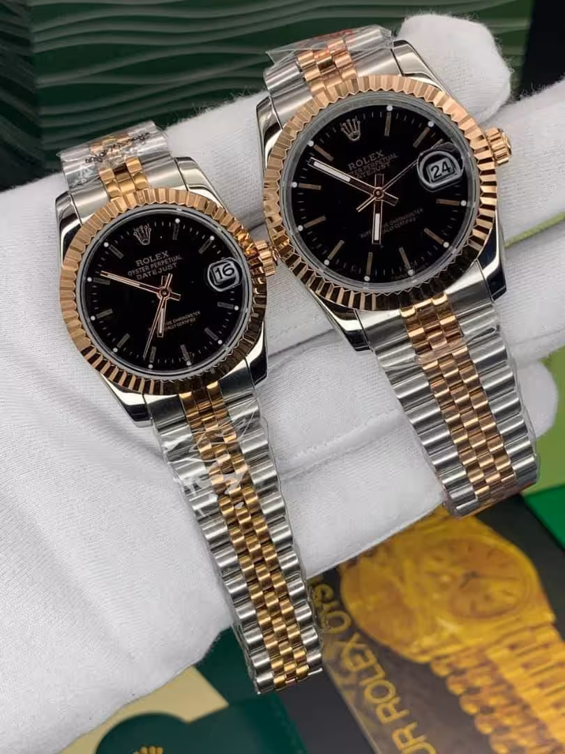 رولکس دیت جاست رزگلد نقره ای صفحه مشکی اندیس خطی Rolex Datejust