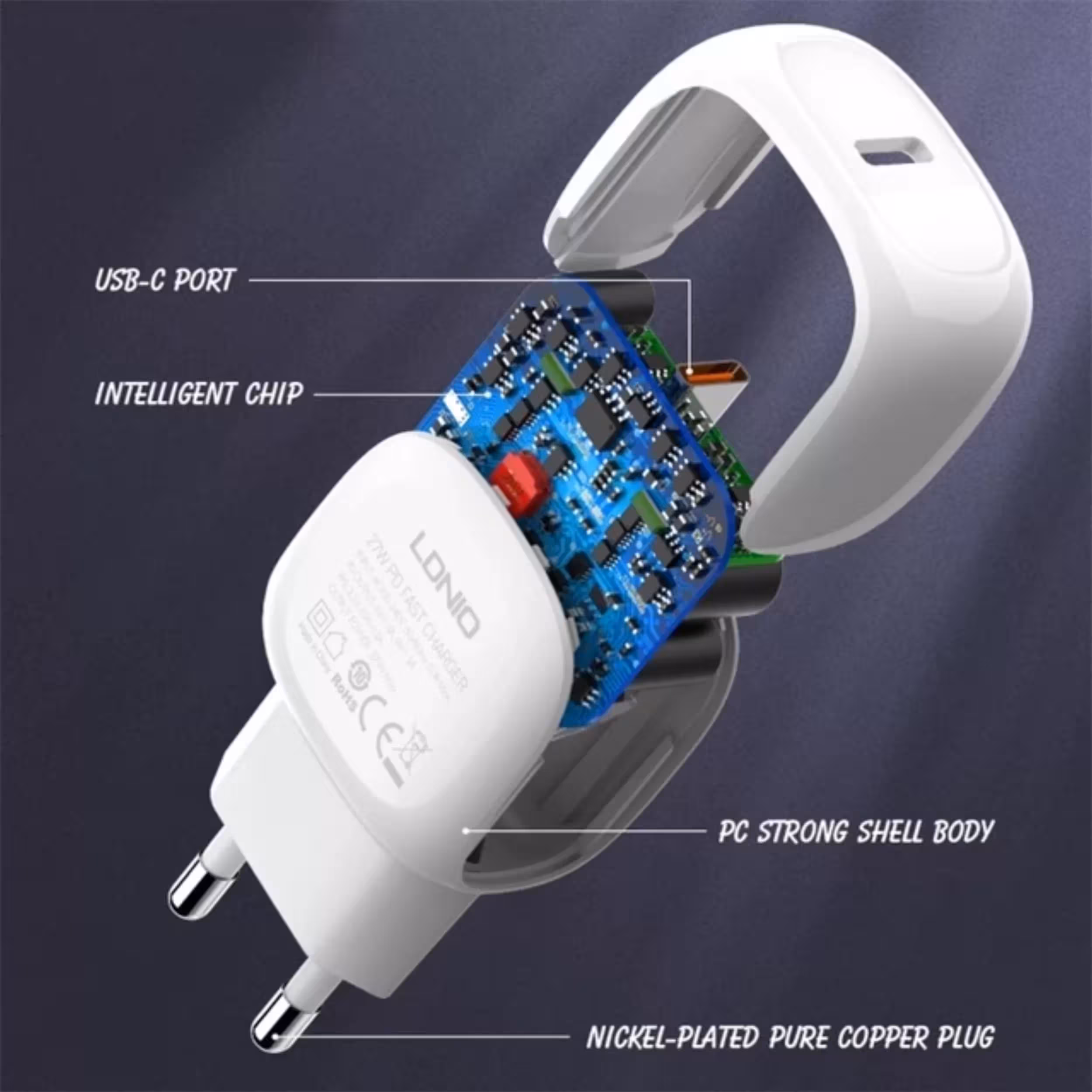 آداپتور شارژر 27 وات الدینیو مدل A1206C به همراه کابل تبدیل USB-C