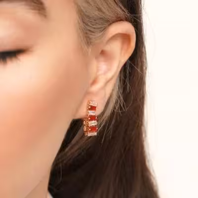 گوشواره جواهری قرمز استیل YSX طلایی - رنگ ثابت ضد حساسیت