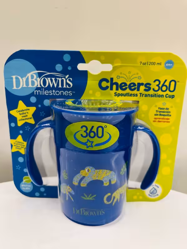 لیوان اب میوه خوری کودک دکتر براونز جادویی 360 درجه ضد چکه  200 میل  Dr browns