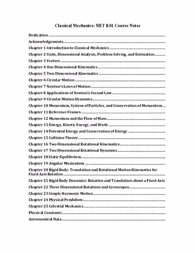 خرید و دانلود نسخه کامل کتاب MIT 8.01 Classical Mechanics Course Notes