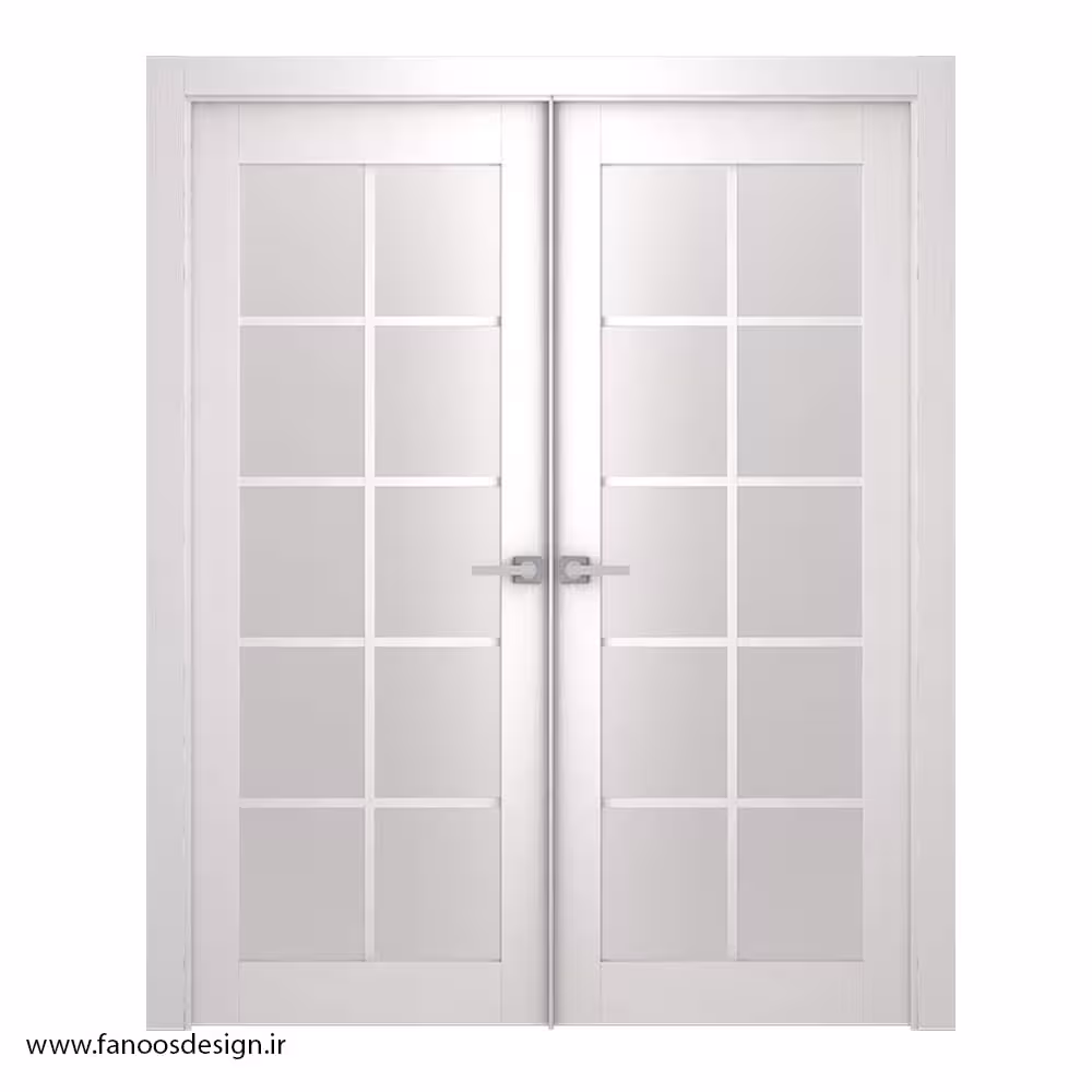 درب پذیرایی دو لنگه شیشه‌خور با رنگ سفید کد 1152