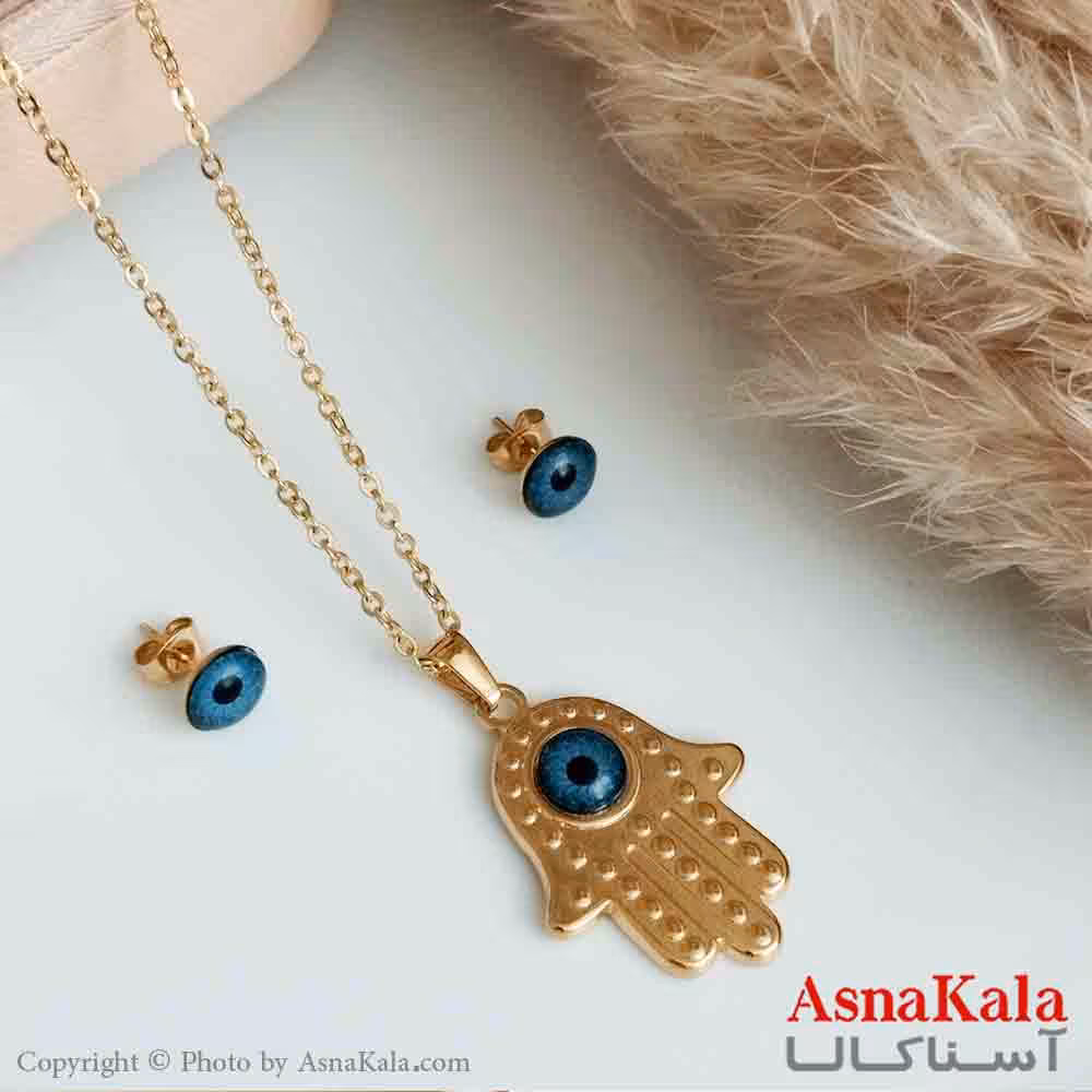 نیمست استیل دخترانه طرح دست چشم نظر رنگ طلایی کد NIM14279W