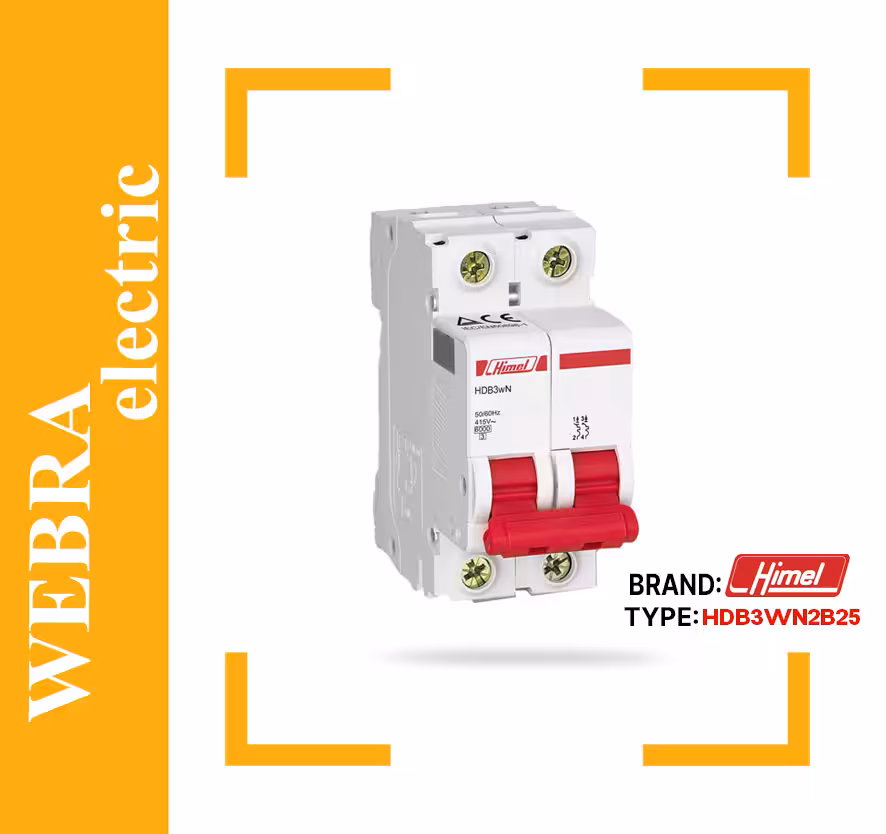 کلید مینیاتوری هیمل مدل HDB3WN2B25 – دو پل، تیپ B با قدرت قطع 6 kA
