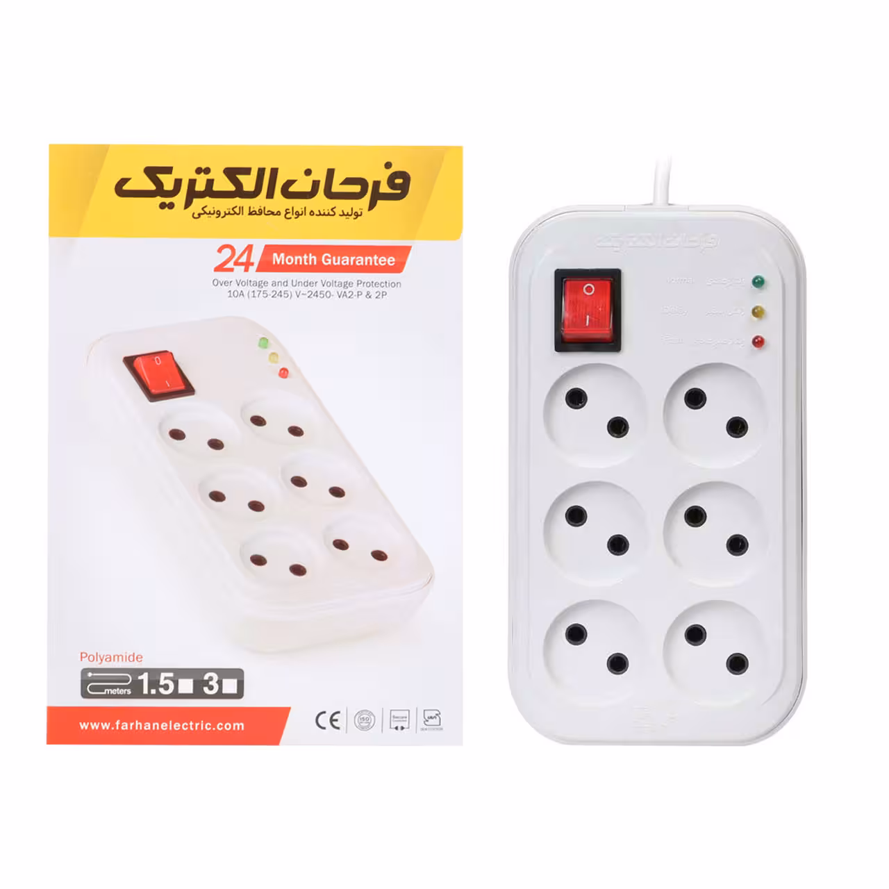 چند راهی برق 6 خانه فرحان الکتریک کلید دار 15 متری مدل FP666