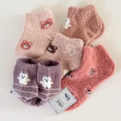 جوراب مچی پشمی صورتی 3011