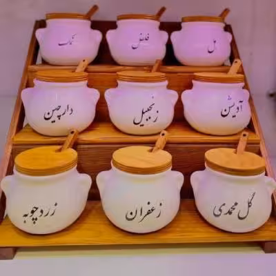 جاادویه سرامیکی طرح دیزی همراه با درب و قاشق چوبی