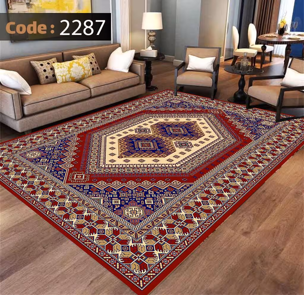 کاورفرش روفرشی دورکشدار گوشه لیفه ای لاکی ، آبی و متنوع کد 2287