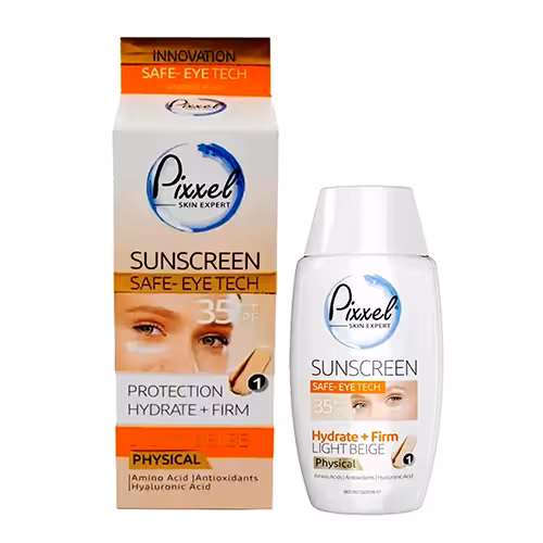 کرم ضد آفتاب دورچشم و صورت بژ روشن برند پیکسل مدل فیزیکال SPF35