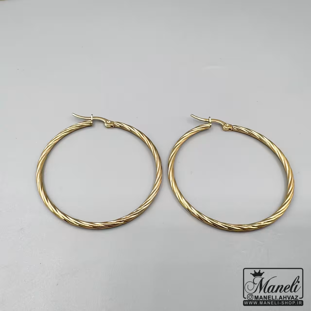 گوشواره حلقه ای رنگ ثابت استیل تراشه دار|14040443