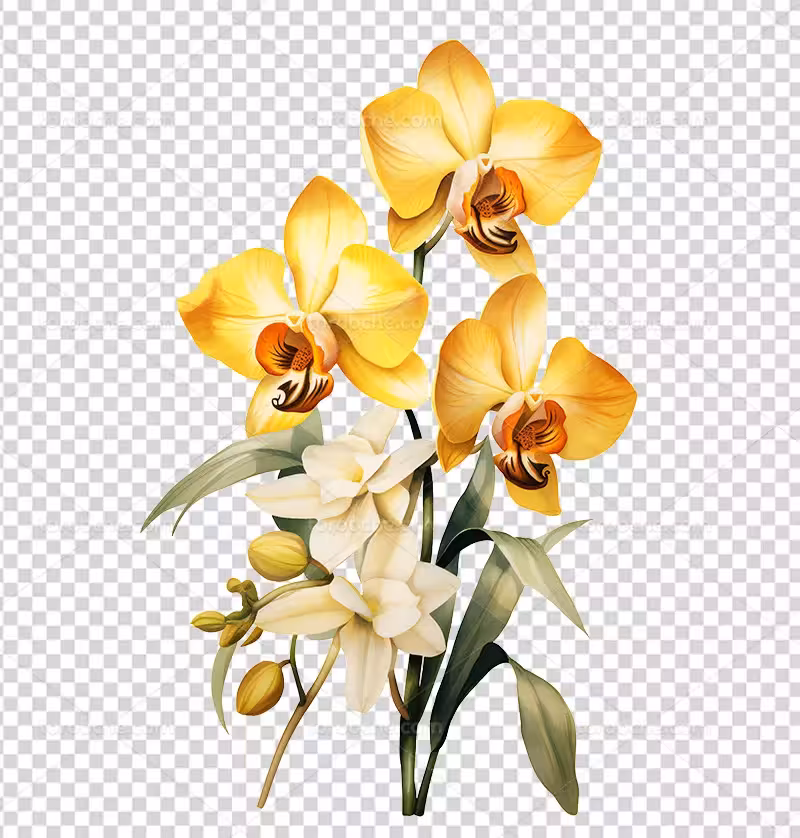 عکس PNG گل زرد و برگ | گرافیک با طعم تربچه