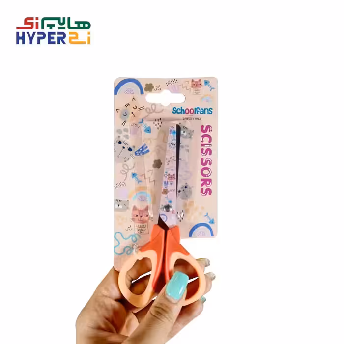 قیچی دسته سیلیکونی فانتزی کرمی-نارنجی اسکول فنس