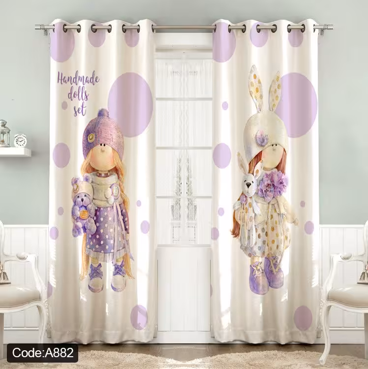 پرده پانچی مخمل چاپی دخترانه کد 882