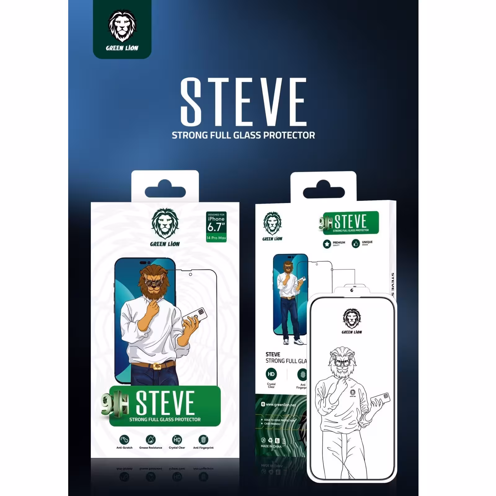 گلس شفاف استیو سری 14 گرین Green 9H STEVE GLASS 14/14plus/14pro/14ProMax