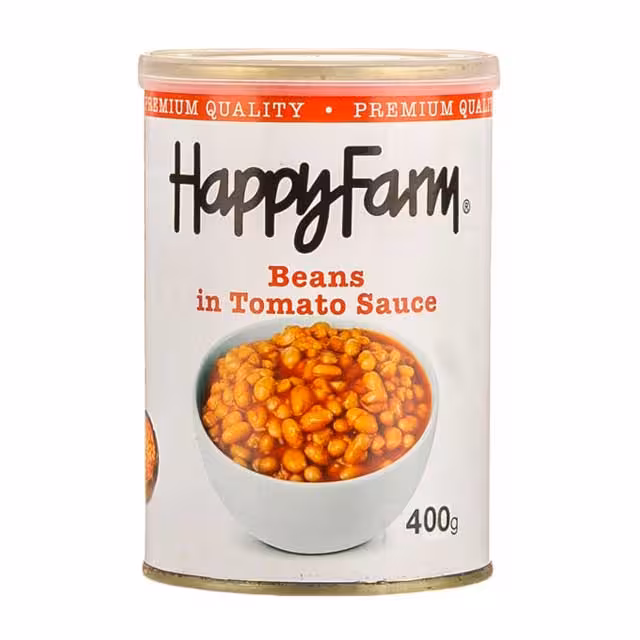کنسرو لوبیا در سس گوجه فرنگی هپی فارم 400 گرمی