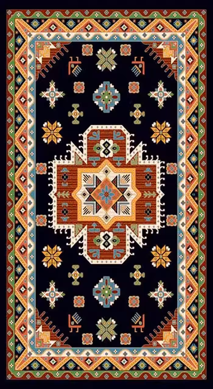 فرش ماشینی 700 شانه درجه 1 طرح گبه ماندگار 4 متری زمینه مشکی چند رنگ کد 101 | گبه کیفیت ضد حساسیت فرش قسطی