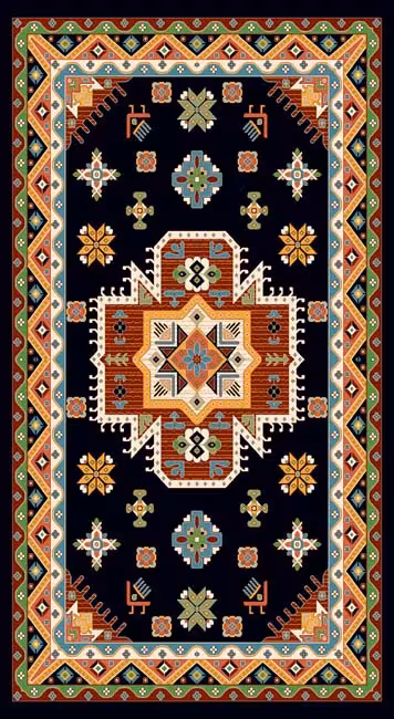 فرش ماشینی 700 شانه درجه 1 طرح گبه ماندگار 4 متری زمینه مشکی چند رنگ کد 101 | گبه کیفیت ضد حساسیت فرش قسطی