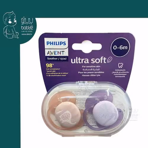 پستانک 0-6 ماه فیل یاسی نارنجی اونت 091/09 Avent Ultra Soft