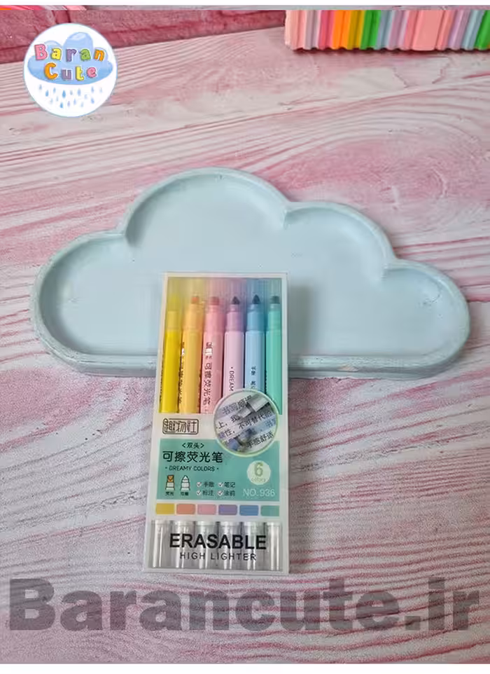 هایلایتر فانتزی پاستیلی پاکن دار بسته 6 عددی