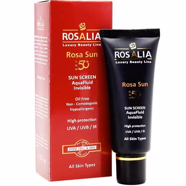 کرم ضدآفتاب بی‌رنگ رزالیا SPF50 مناسب انواع پوست حجم 40 میلی لیتر