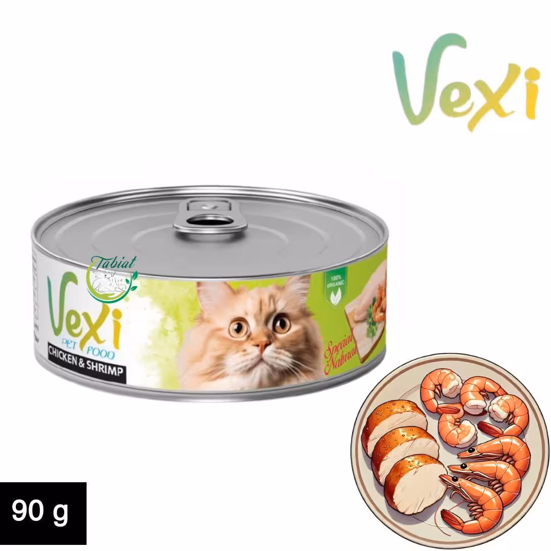 کنسرو گربه وکسی طعم مرغ و میگو 90 گرم